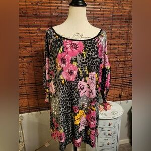 Floral Leopard Print Tunic Top